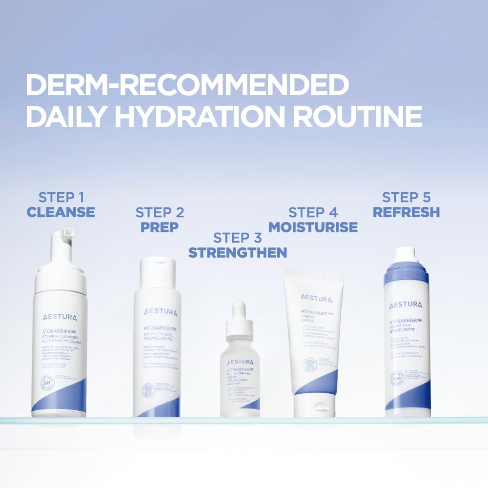 Aestura Derm-recommended daily hydration routine with AESTURA Atobarrier 365 Cream being step 4