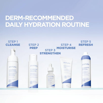 Aestura Derm-recommended daily hydration routine with AESTURA Atobarrier 365 Cream being step 4