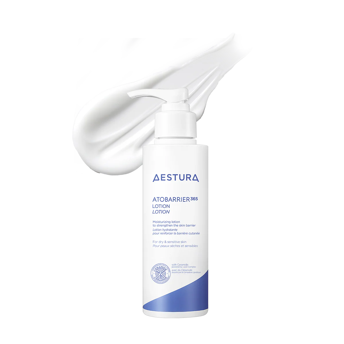 AESTURA Atobarrier 365 Lotion bottle showing product consistency on a white background