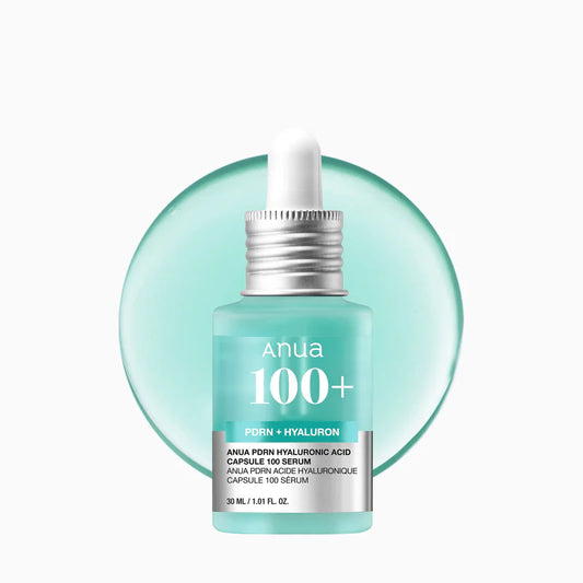Anua PDRN + Hyaluronic Acid Capsule 100 Serum bottle with dropper with a sample of the product