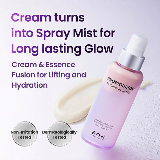 BIOHEAL BOH PROBIODERM 3D Lifting Cream Mist bottle with spray mist feature for long lasting glow text