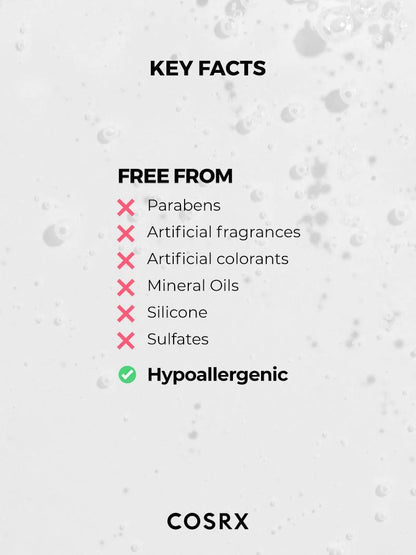 Key facts about COSRX Low pH Good Morning Gel Cleanser being free from  parabens, artificial fragrances, artificial colourants, mineral oils, silicone, sulphates and is hypoallergenic