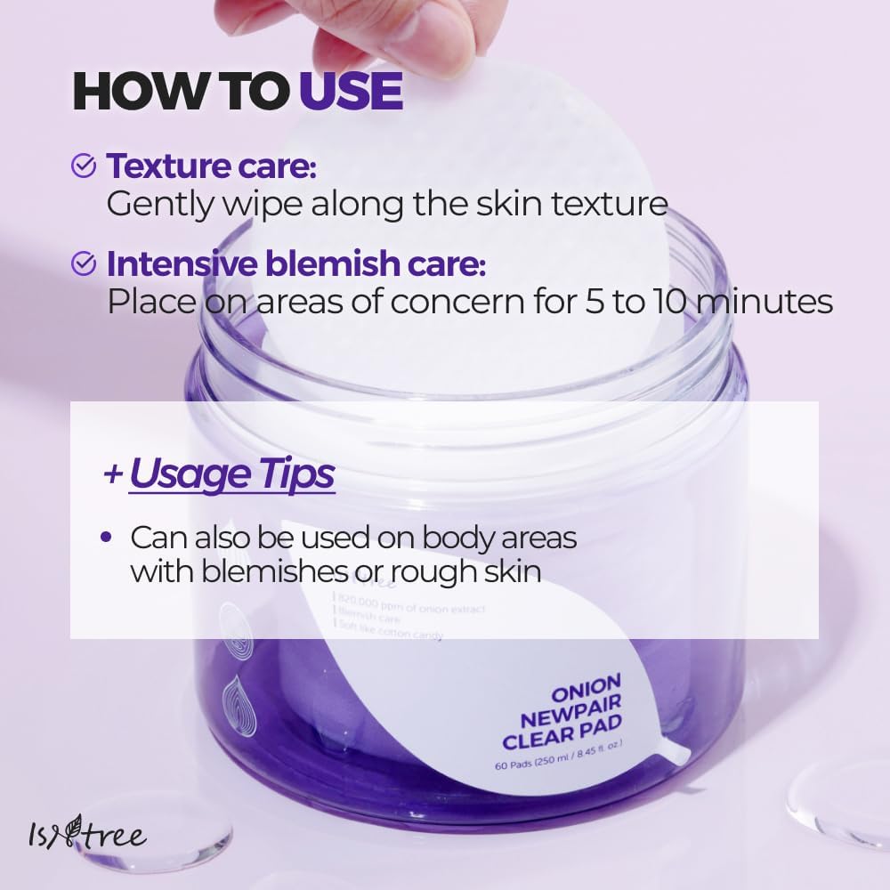 Isntree Onion Newpair Clear Pad jar with text on usage instructions