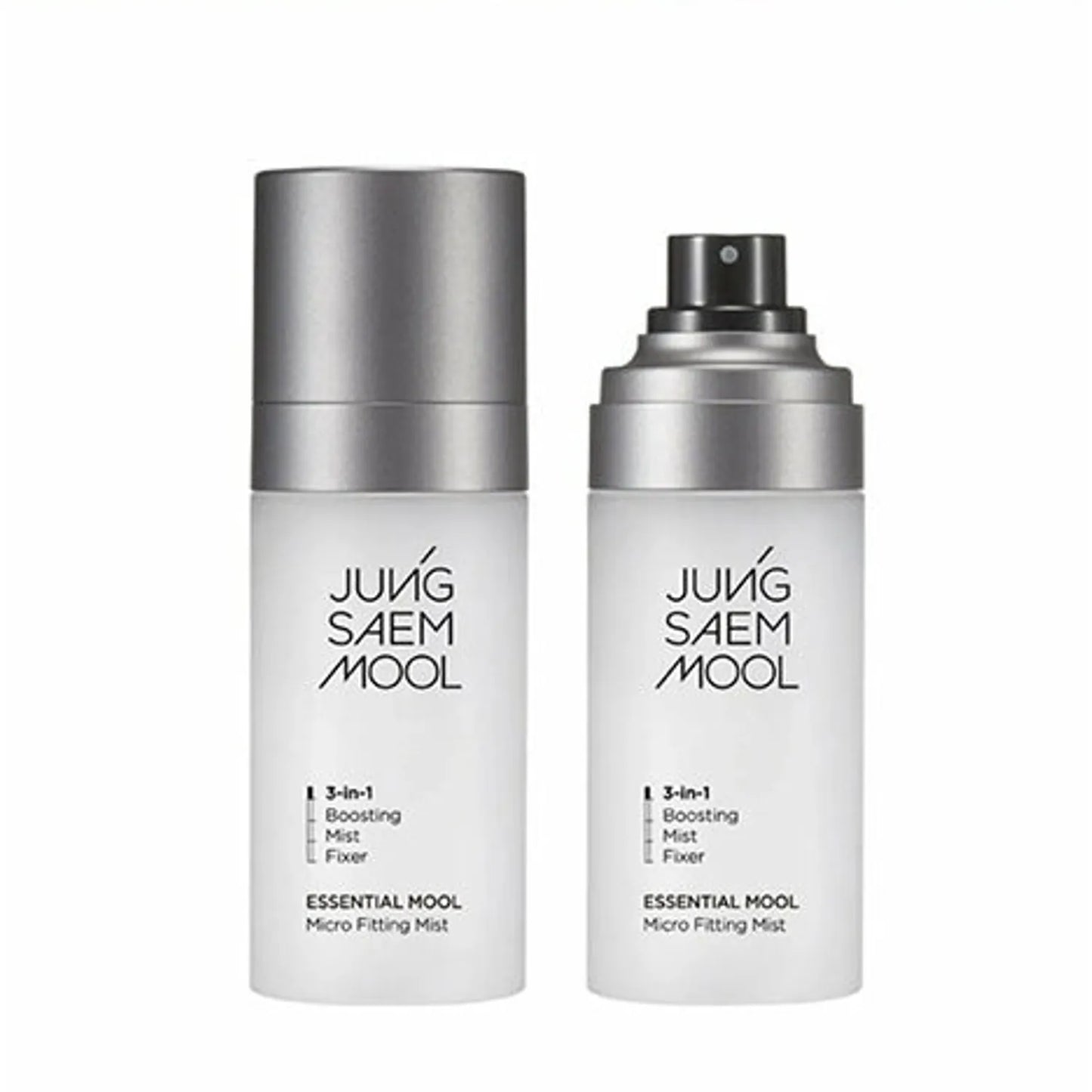 Two JJUNGSAEMMOOL Essential Mool Micro Fitting Mist bottles on a white background