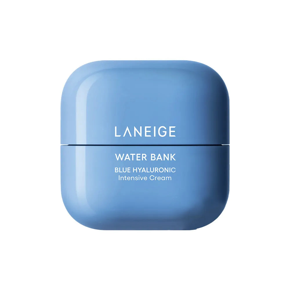 Blue LANEIGE Water Bank Blue Hyaluronic Intensive Cream container on a white background