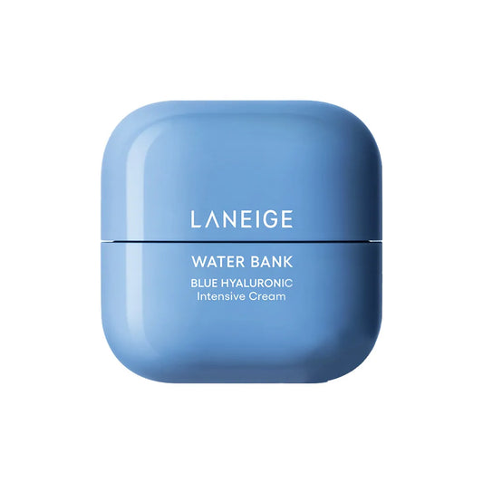 Blue LANEIGE Water Bank Blue Hyaluronic Intensive Cream container on a white background