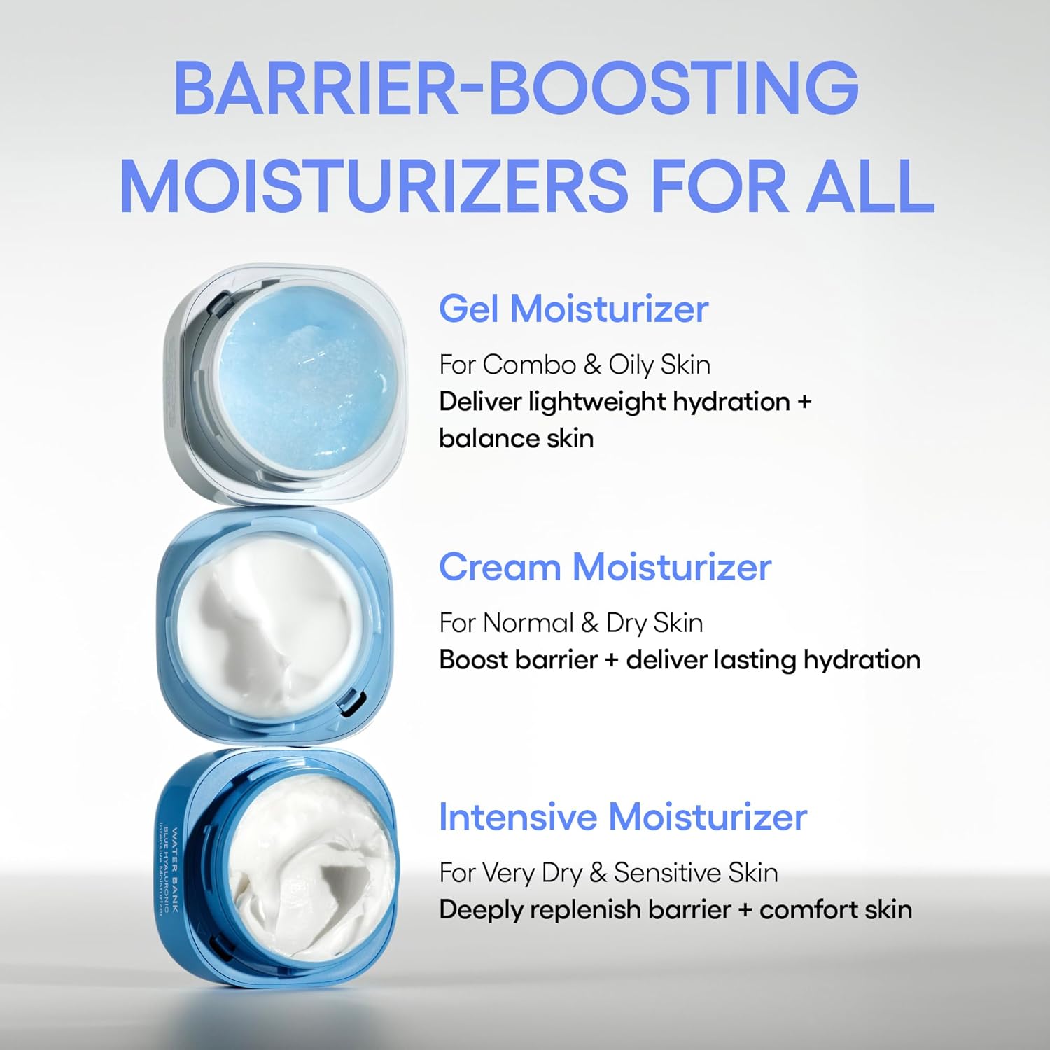 LANEIGE Water Bank Blue Hyaluronic range of moisturisers to suit different skin types