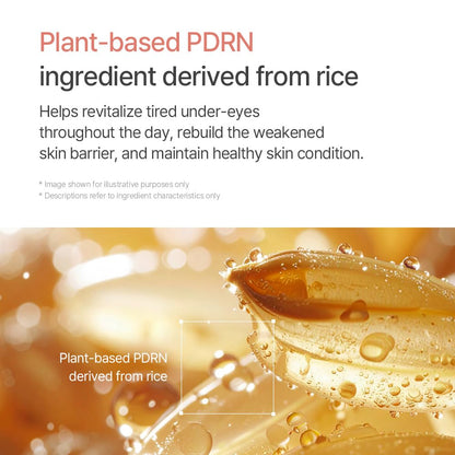Advertisement for plant-based PDRN ingredient derived from rice with a close-up of a rice plant.