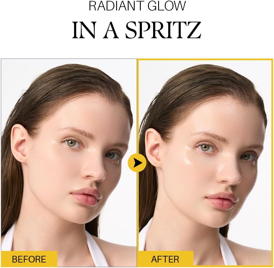 Before and after comparison of a woman's face after using d'Alba White Truffle First Spray Serum 