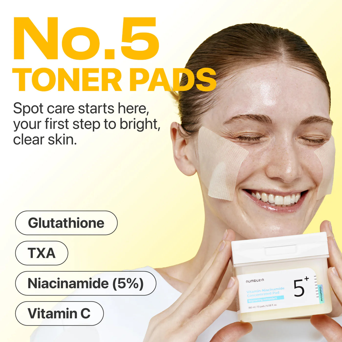 numbuzin No.5+ Glutathione Vitamin Concentrated Toner Pads (70 Pads) 180ml