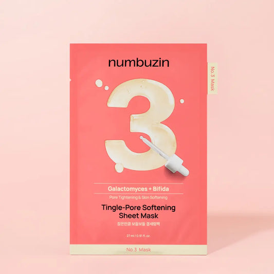 Numbuzin Tingle-Pore Softening Sheet Mask packaging on a pink background