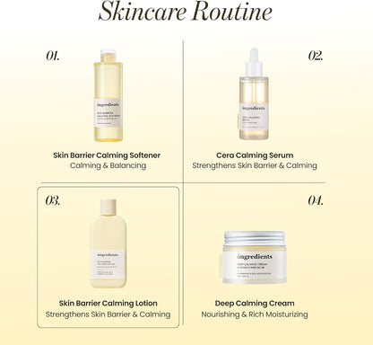 Ongredients Skincare routine with ongredients Skin Barrier Calming Lotion highlighted as step 3.